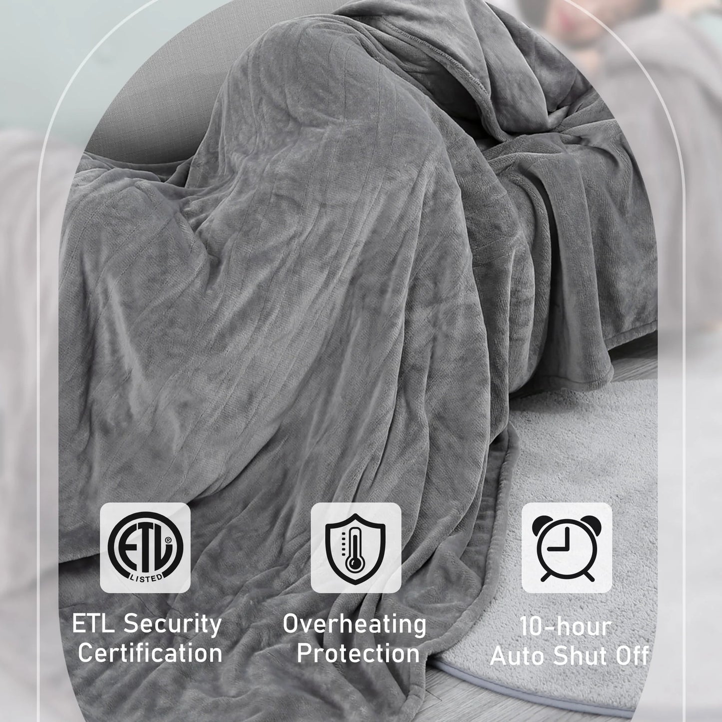 MARNUR Electric Heated Blanket Twin Size 62" x 84" with 4 Heating Levels, 10H Auto-off, Machine Washable - Gray