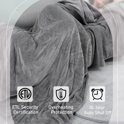 MARNUR Electric Heated Blanket Twin Size 62" x 84" with 4 Heating Levels, 10H Auto-off, Machine Washable - Gray