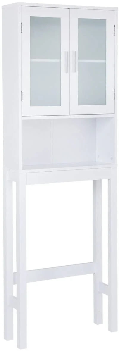 Giantex Wooden Over The Toilet Storage Cabinet, Home Bathroom Space Saver, Double Doors, Adjustable Shelf Organizer, Open Storage Shelf, Freestanding Toilet Storage Rack Unit