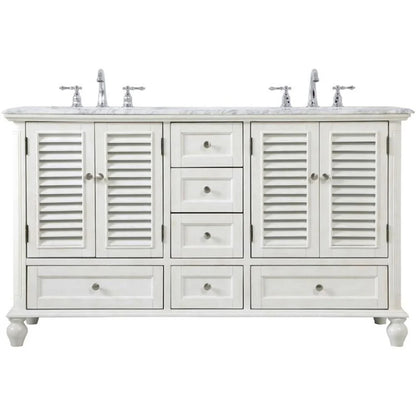 Elegant Kitchen and Bath 60 inch Double Bathroom Vanity in Antique White