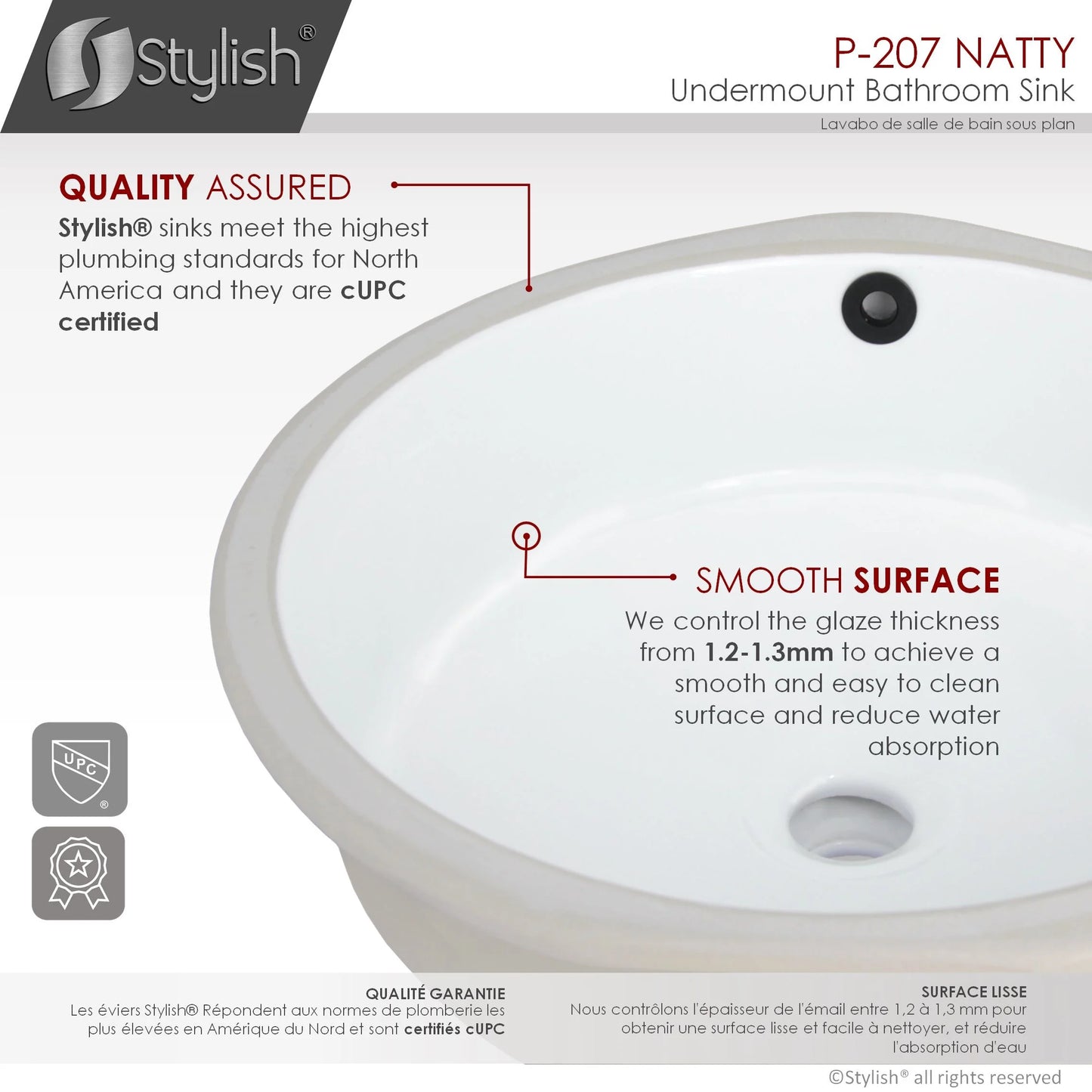 Stylish Undermount 16" Porcelain Round Bathroom Sink with 2 Overflow Finishes P-207