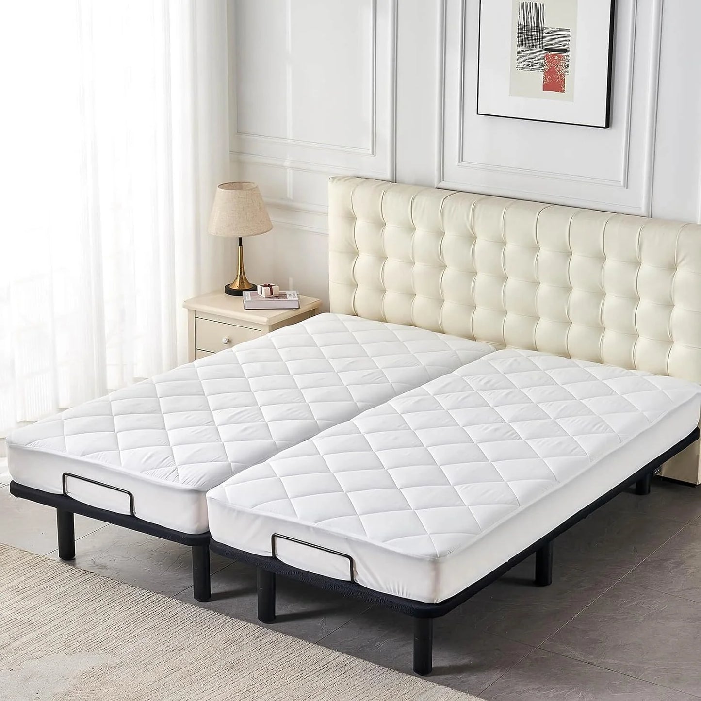 Split King Mattress Topper for Adjustable Bed Fluffy Matress Cover Quilted Fitted Mattress Pad with Elastic Pocket