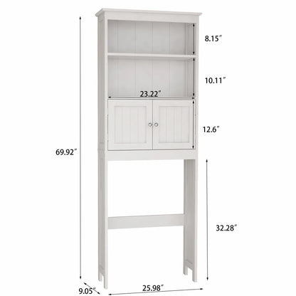 Over The Toilet Storage Cabinet, Over Toilet Bathroom Organizer with Storage Shelf & 2 Open Cabinet, 3-Tiers Bathroom Over Toilet Storage, Over The Toilet Storage Shelf for Bathroom, Laundry, White