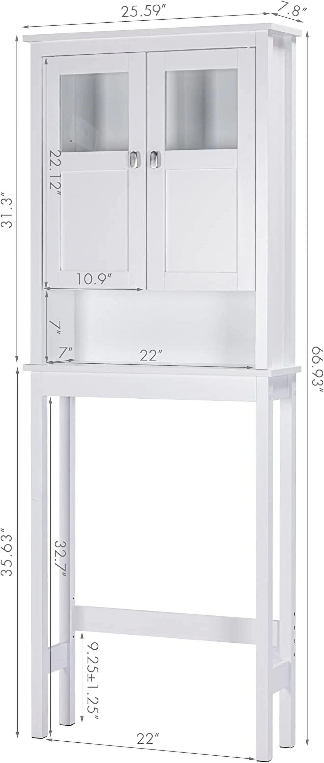 Spirich Bathroom Cabinet Over Toilet, Bathroom Storage Cabinet with Glass Doors and Adjustable Shelves, Over The Toilet Storage Cabinet, White
