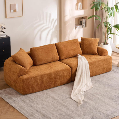 Loveseat Sectional Sofa for Living Room, 65’Modern Luxury Plush Chenille Extra Deep Seat Curved Cloud Floor Couch with 3 Throw Pillows for Small Spaces, No Assembly Needed, Sapphire Blue