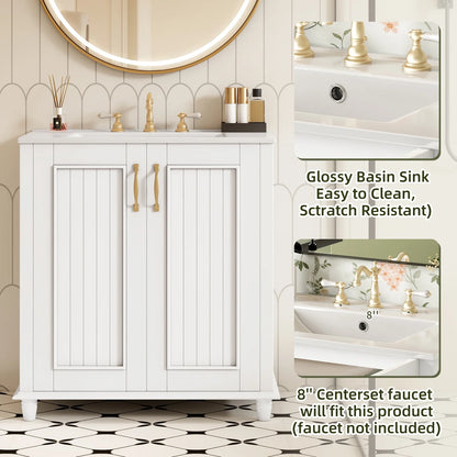 Harper & Bright Designs 30" Bathroom Vanity with Sink, Bathroom Storage Cabinet with Drawers, Single Sink Bathroom Vanity, White