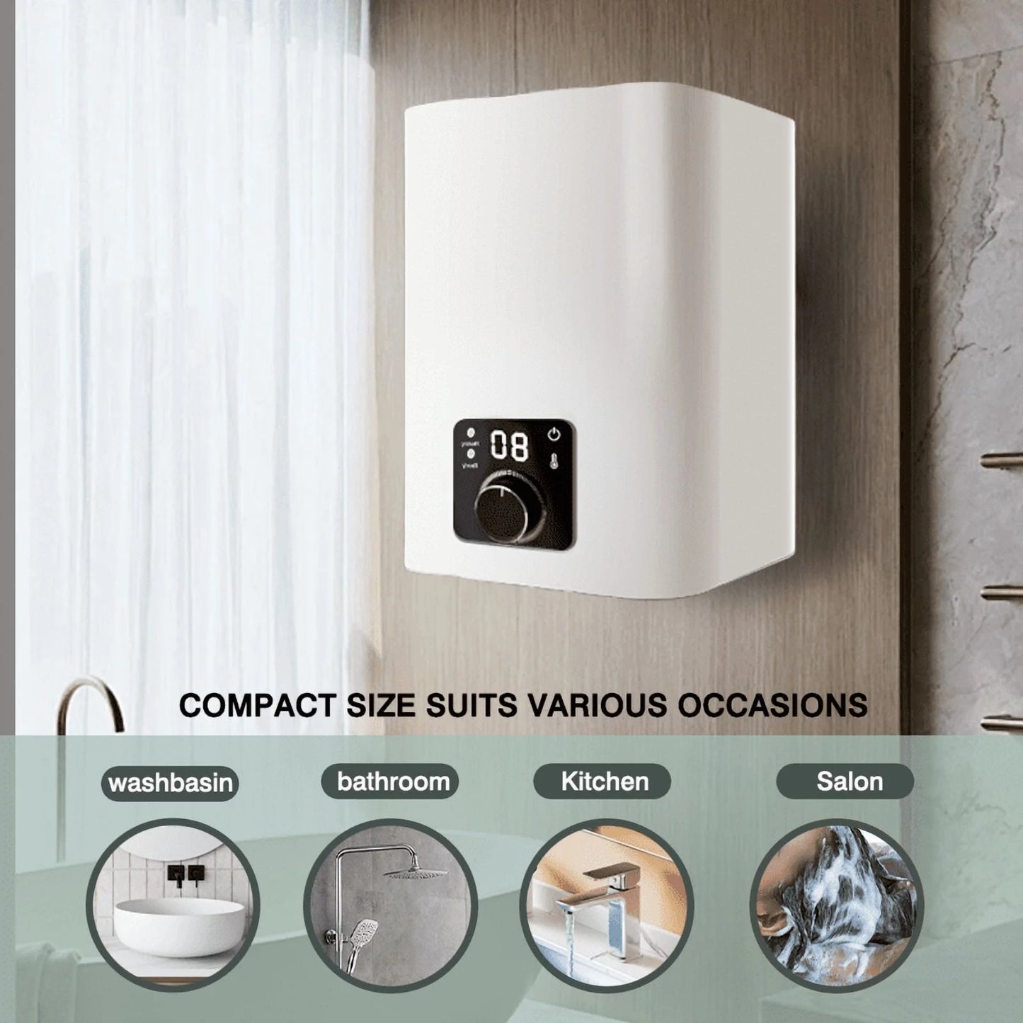 8 gallon mini instant electric water heater, 110V/1500W, kitchen sink quick heating water heater, bathroom household energy-saving water heater, instant heating, saving electricity and space
