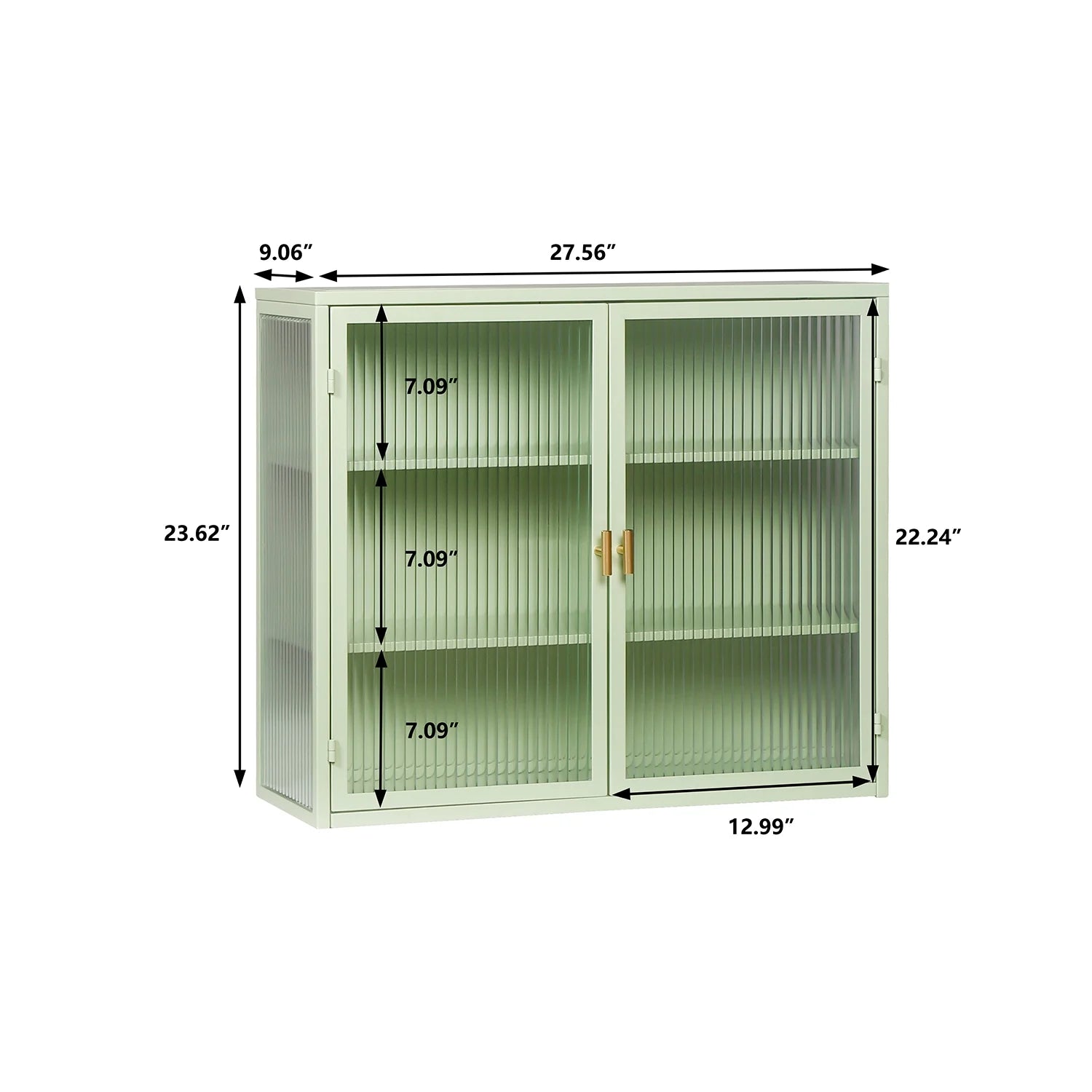 Royard Oaktree Metal Wall Cabinet with Glass Doors 3-Tier Wall Mounted Storage Cabinet with Detachable Shelves Modern Medicine Cabinet for Kitchen Bathroom Living Room, Mint Green