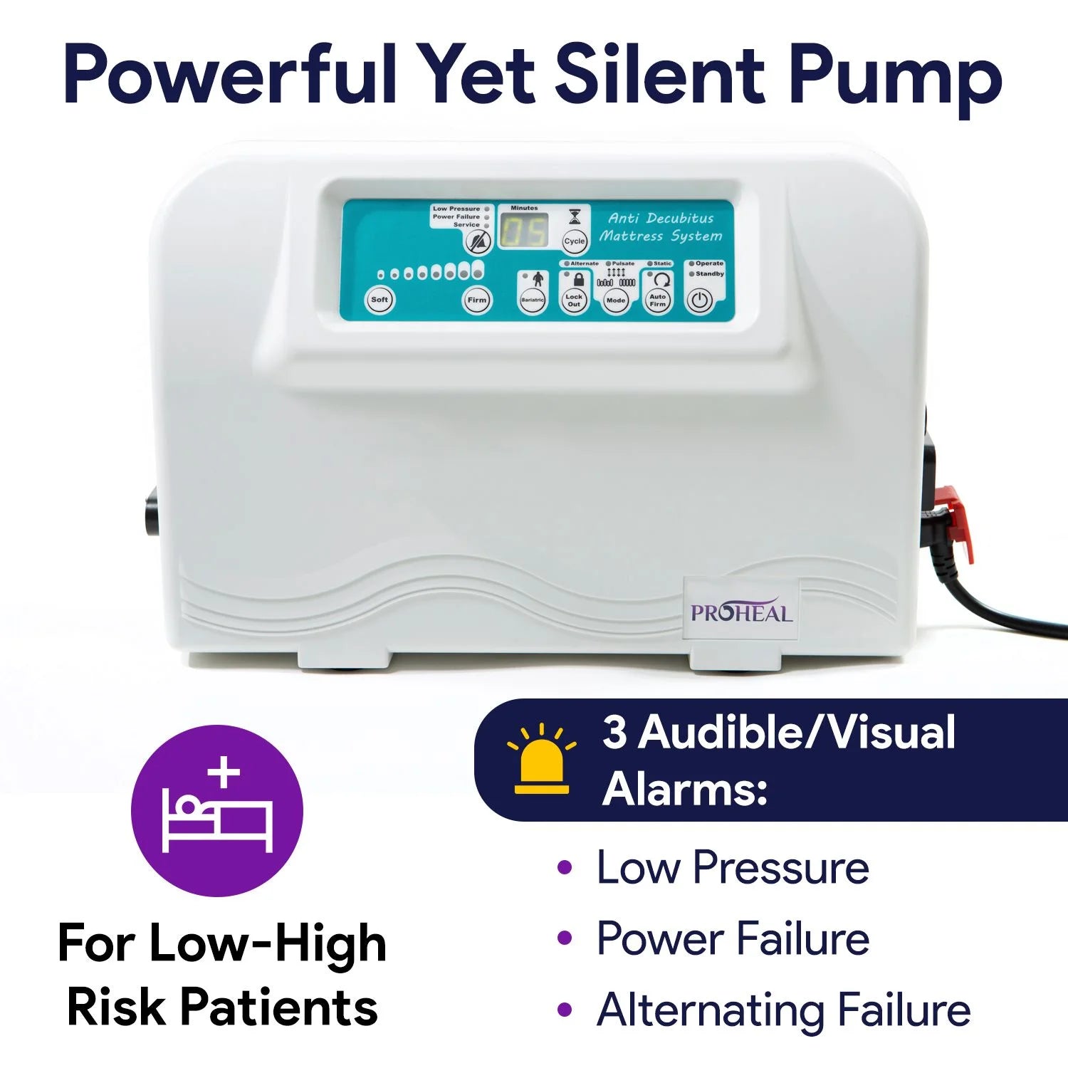 Proheal Bariatric True Low Air Loss Alternating Pressure Air Mattress with Pump & Side Air Perimeter - 42” x 80” x 8/11"