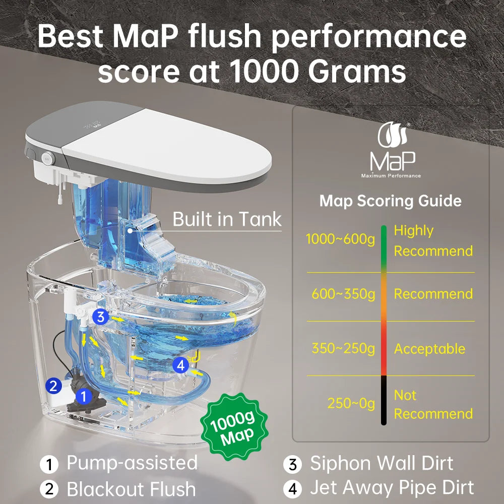 Smart Bidet Toilet Built in Tank,Comfortable Seat Height, Dual-Flush Elongated Toilet Bidet, Foot Sensor Flush/Open Seat Toilet U8Pro