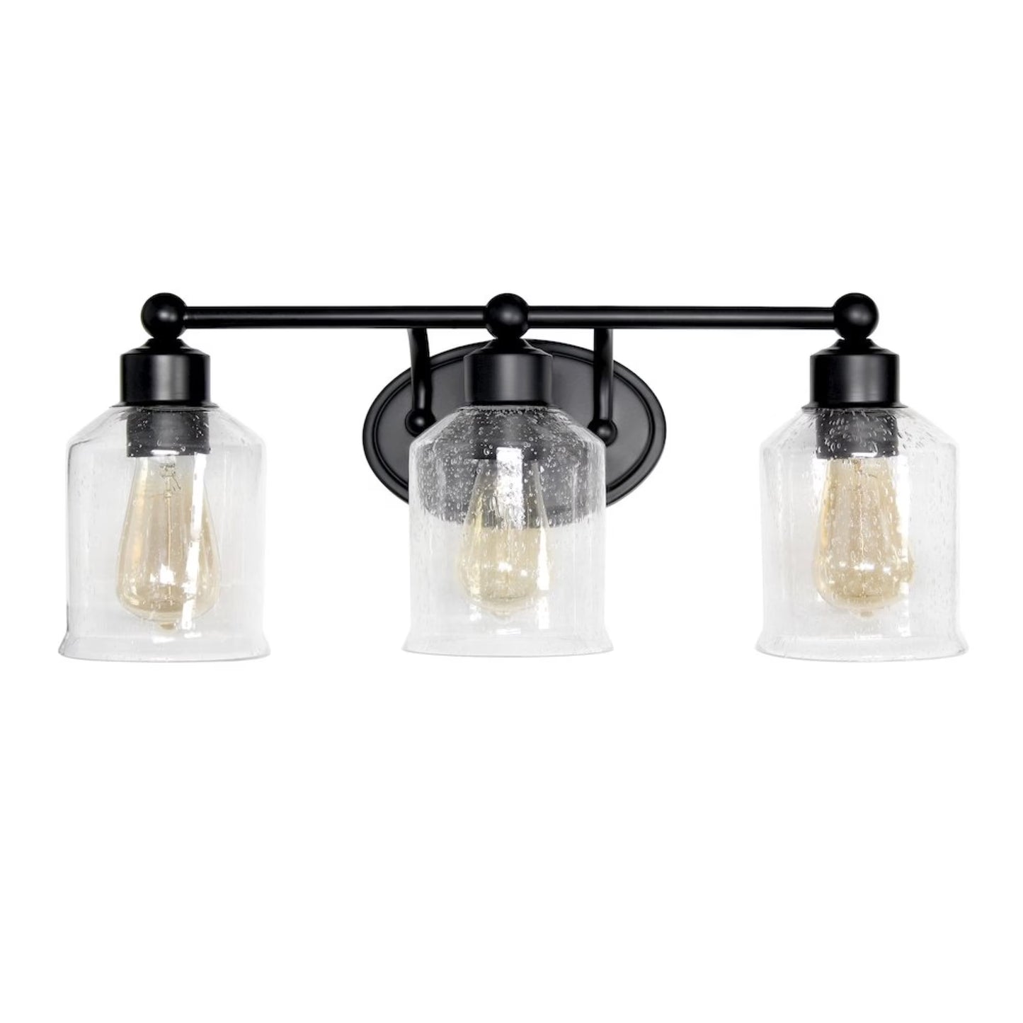 Elegant Designs 22" Modern Timeless Decorative 3 Light Wall Mounted Vanity Fixture with Clear Speckled Glass Shades for Bathroom, Entryway, Hallway, Foyer, Office, Bedroom, Dining Room, Black