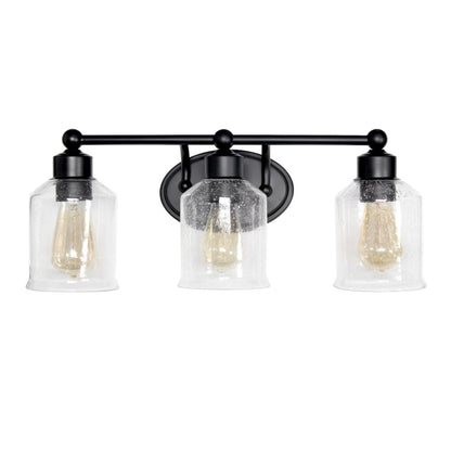 Elegant Designs 22" Modern Timeless Decorative 3 Light Wall Mounted Vanity Fixture with Clear Speckled Glass Shades for Bathroom, Entryway, Hallway, Foyer, Office, Bedroom, Dining Room, Black