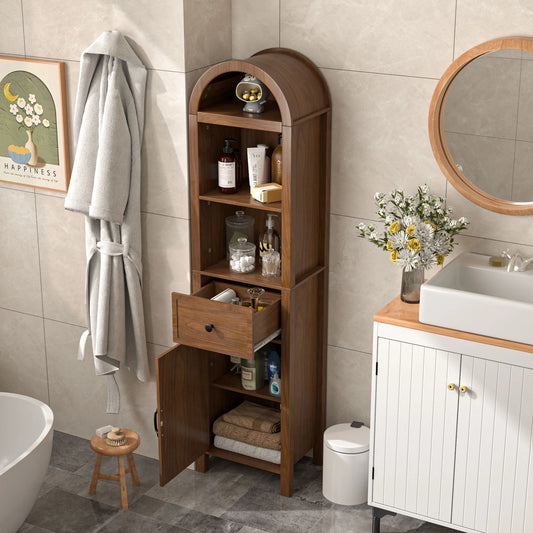 Fiogmub Tall Bathroom Storage Cabinets with Doors and Shelves, Narrow Tall Linen Cabinet with Drawer