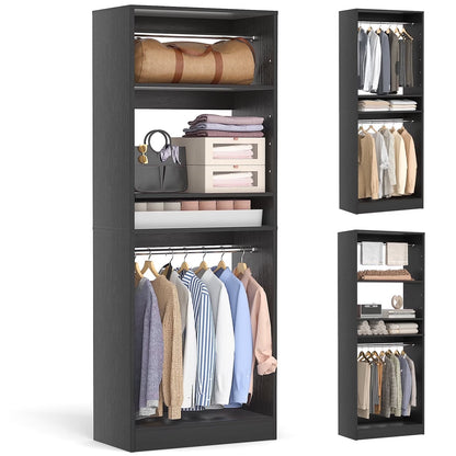 Homieasy 25°?Closet System, Freestanding Closet Organizer Wardrobe with Hanging Rods and Shelves, Adjustable Clothes Garment Rack, Sturdy Walk in Closet Tower, White