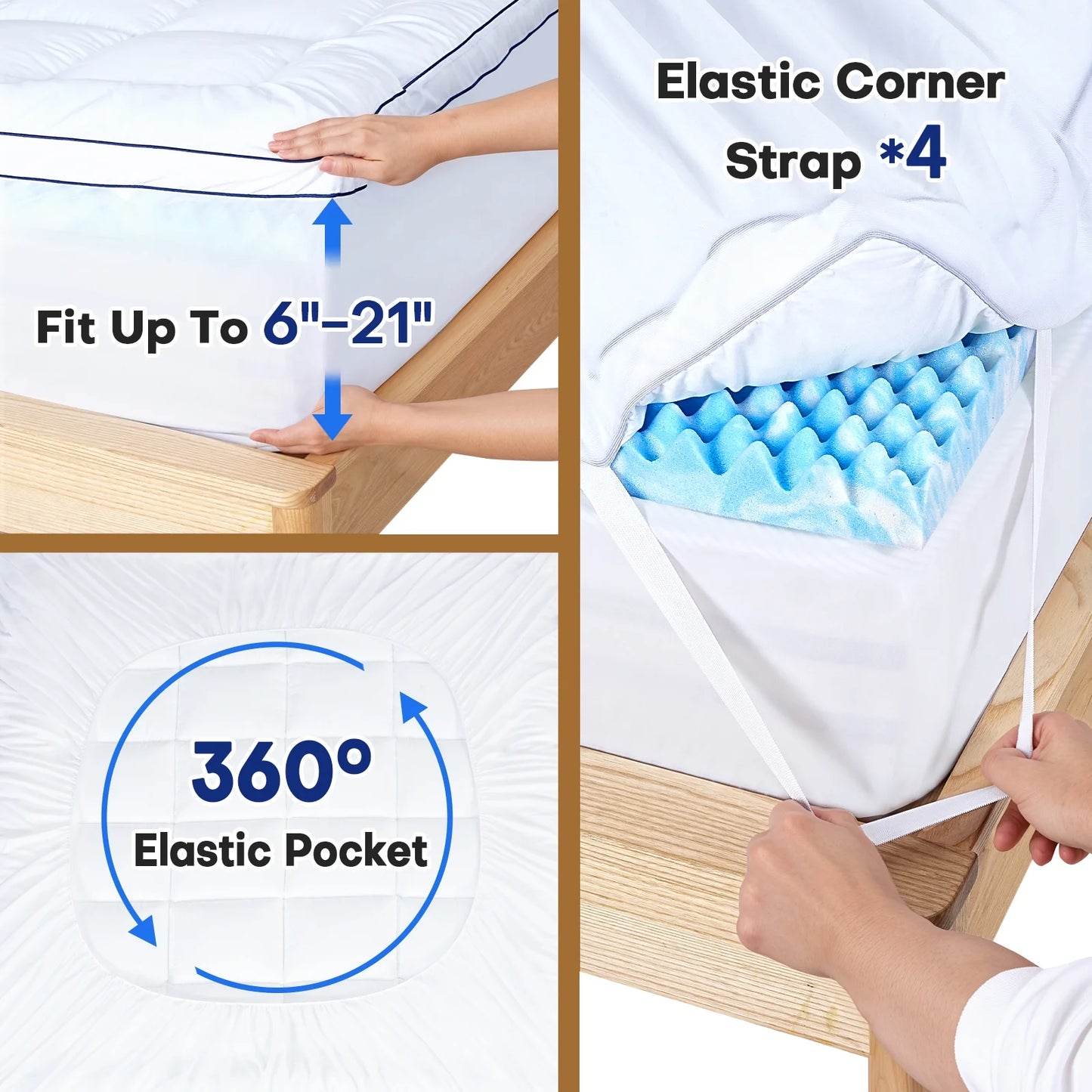 Cocosity Dual Layer 4 inch Full Size Memory Foam Mattress Topper, 2" Fluffy Pillow Top Mattress Topper & 2" Cooling Gel Memory Foam