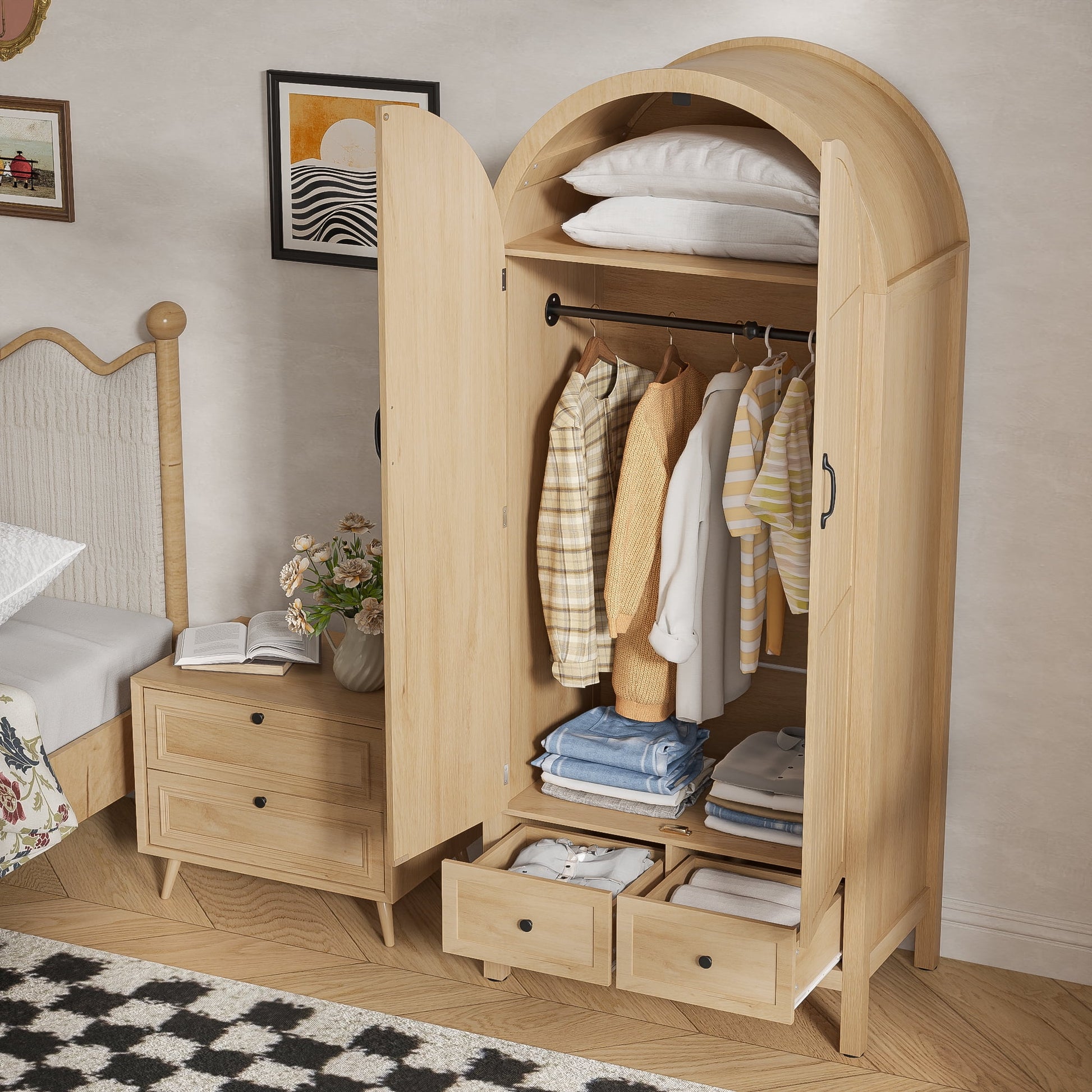 Armoire Wardrobe Closet, Bedroom Armoire with Drawers, Wood Wardrobe Storage Cabinets