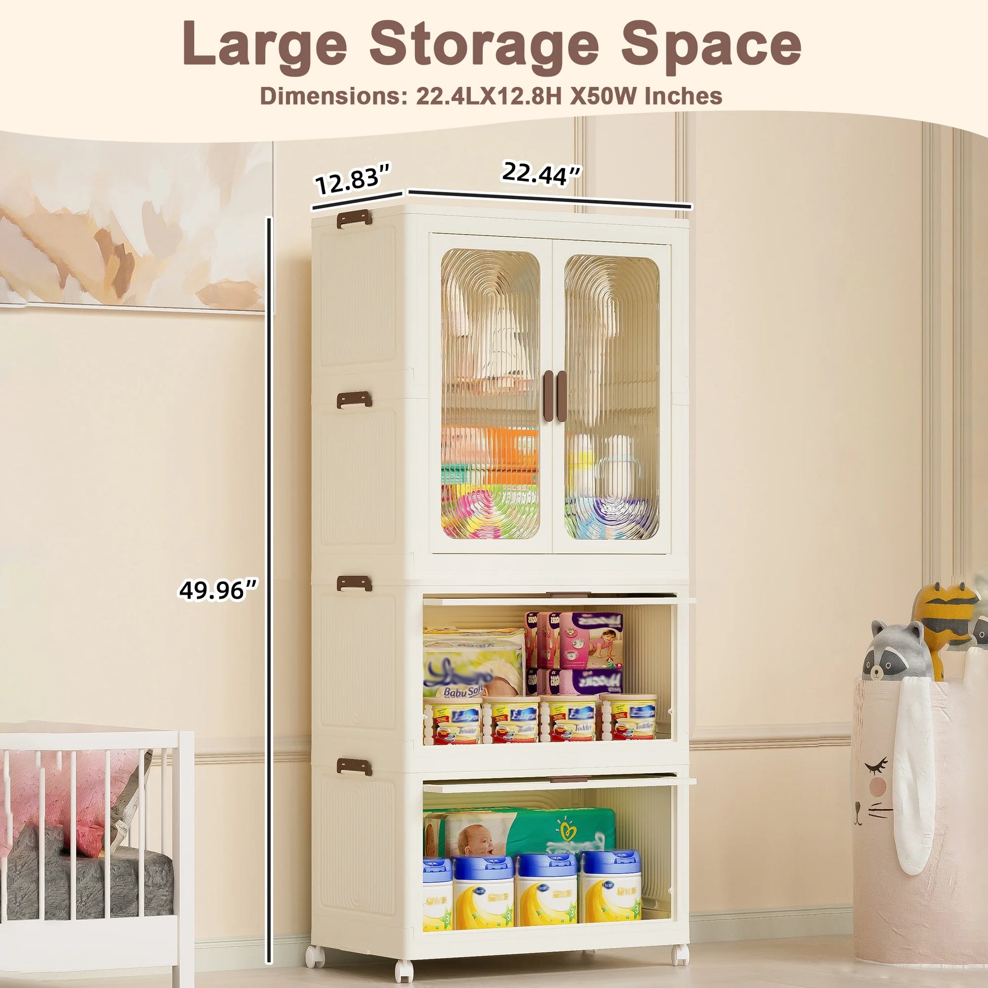 Montary Kids Portable Wardrobe w/Magnetic Doors & Hanging Rod - 4-Cube Plastic Storage Cabinet,Nursery/Bedroom