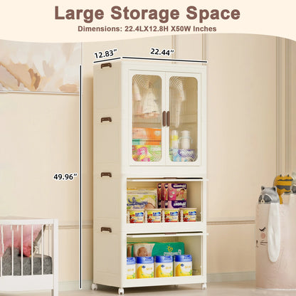 Montary Kids Portable Wardrobe w/Magnetic Doors & Hanging Rod - 4-Cube Plastic Storage Cabinet,Nursery/Bedroom