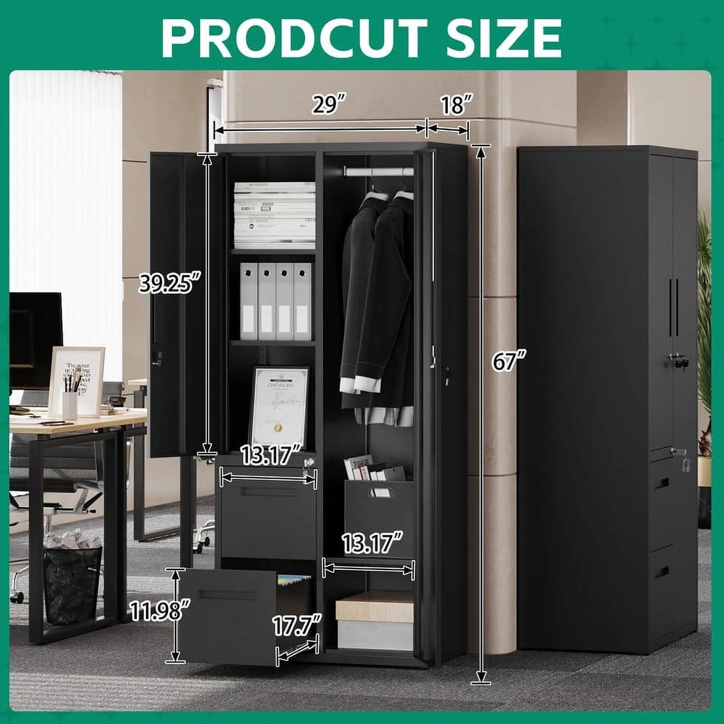 Fesbos Metal Storage Cabinets with Drawers, Staff Locker with Lock Door and Shelves-Wardrobe Clothing/File/Tool Storage for Office, Home, Employee,Gym,Fire Department,Garage
