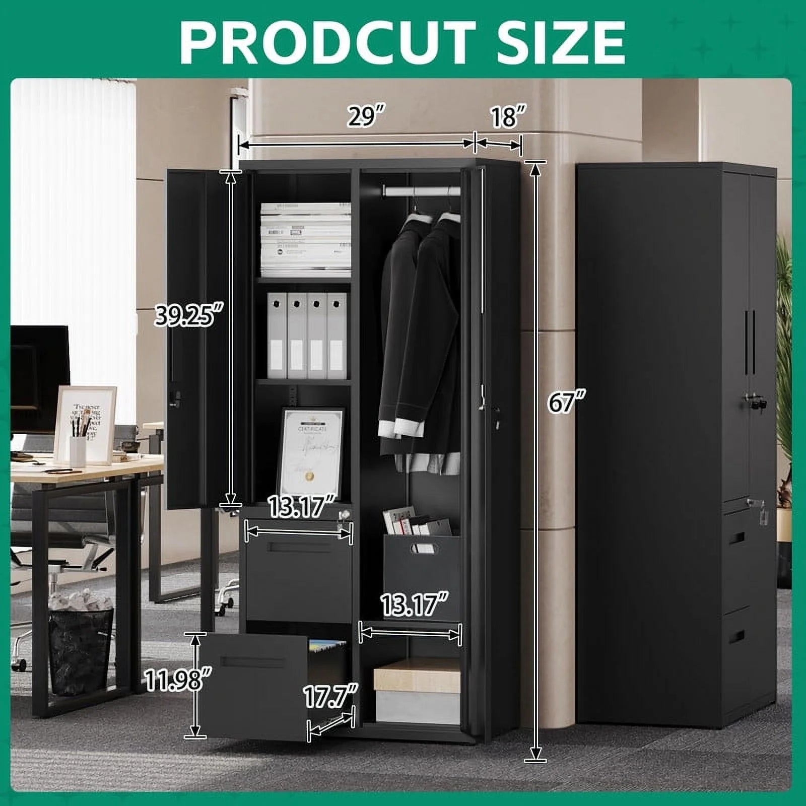 Fesbos Metal Storage Cabinets with Drawers, Staff Locker with Lock Door and Shelves-Wardrobe Clothing/File/Tool Storage for Office, Home, Employee,Gym,Fire Department,Garage