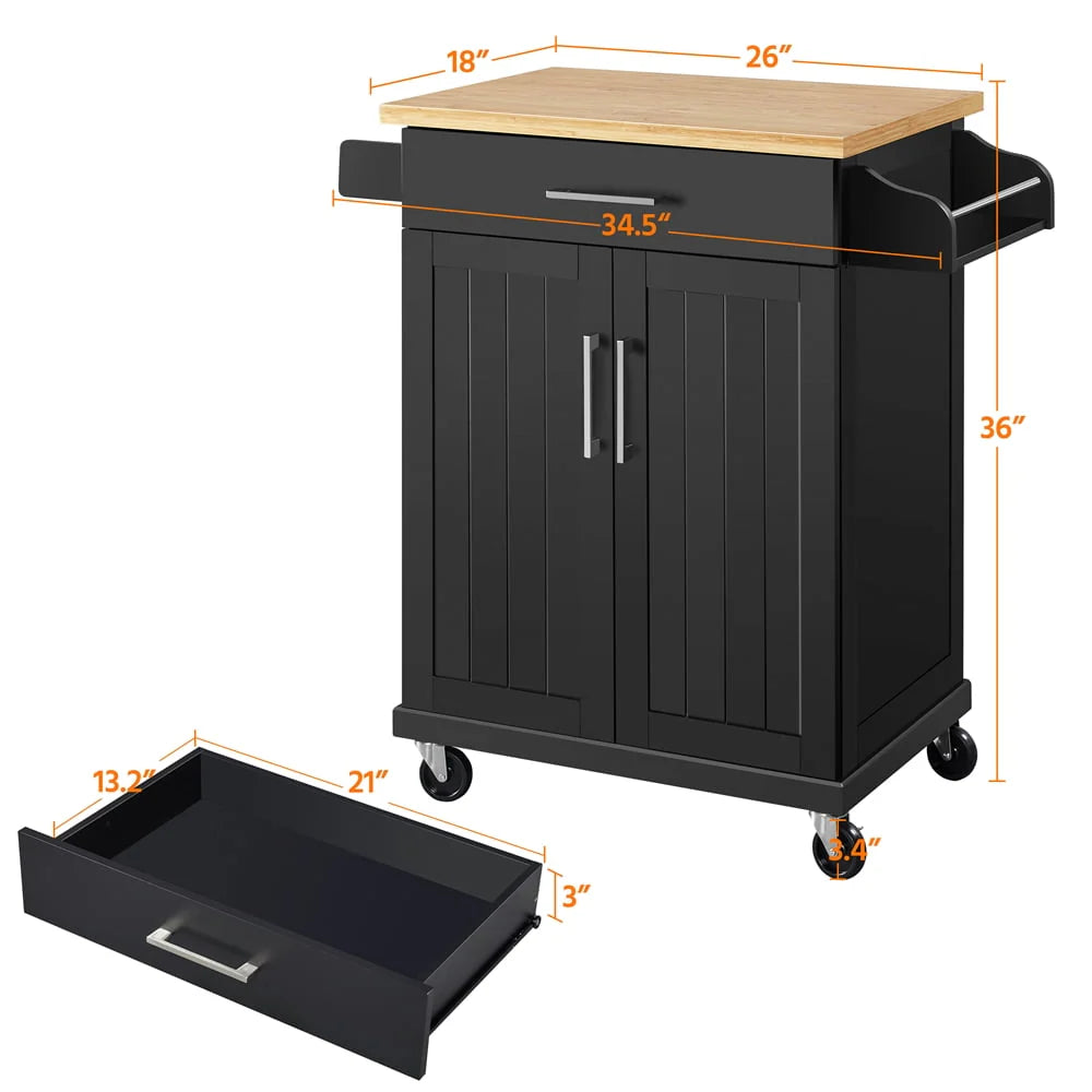 Yaheetech Kitchen Island Cart with Spice Rack Storage Rolling Kitchen Cart with Towel Rack & Drawer for Dining Rooms Kitchens, Black