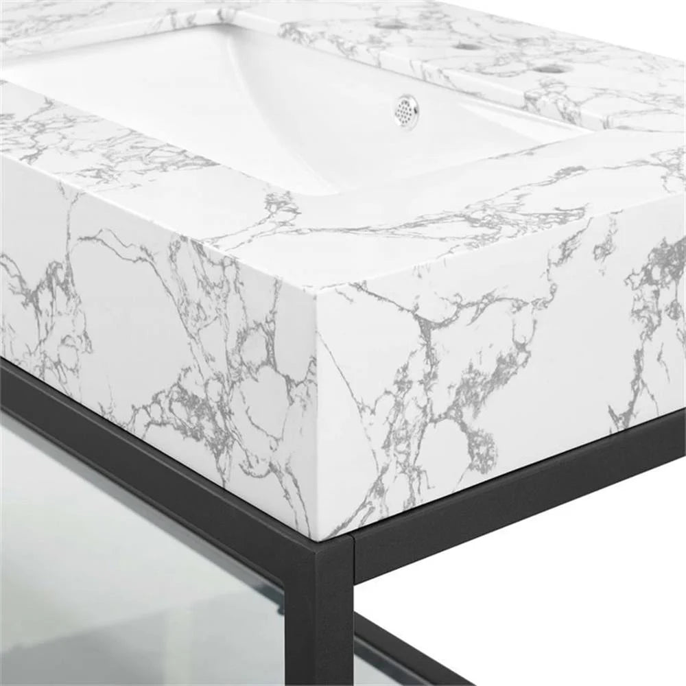 Modway Kingsley 60" Black Stainless Steel Bathroom Vanity in Black White