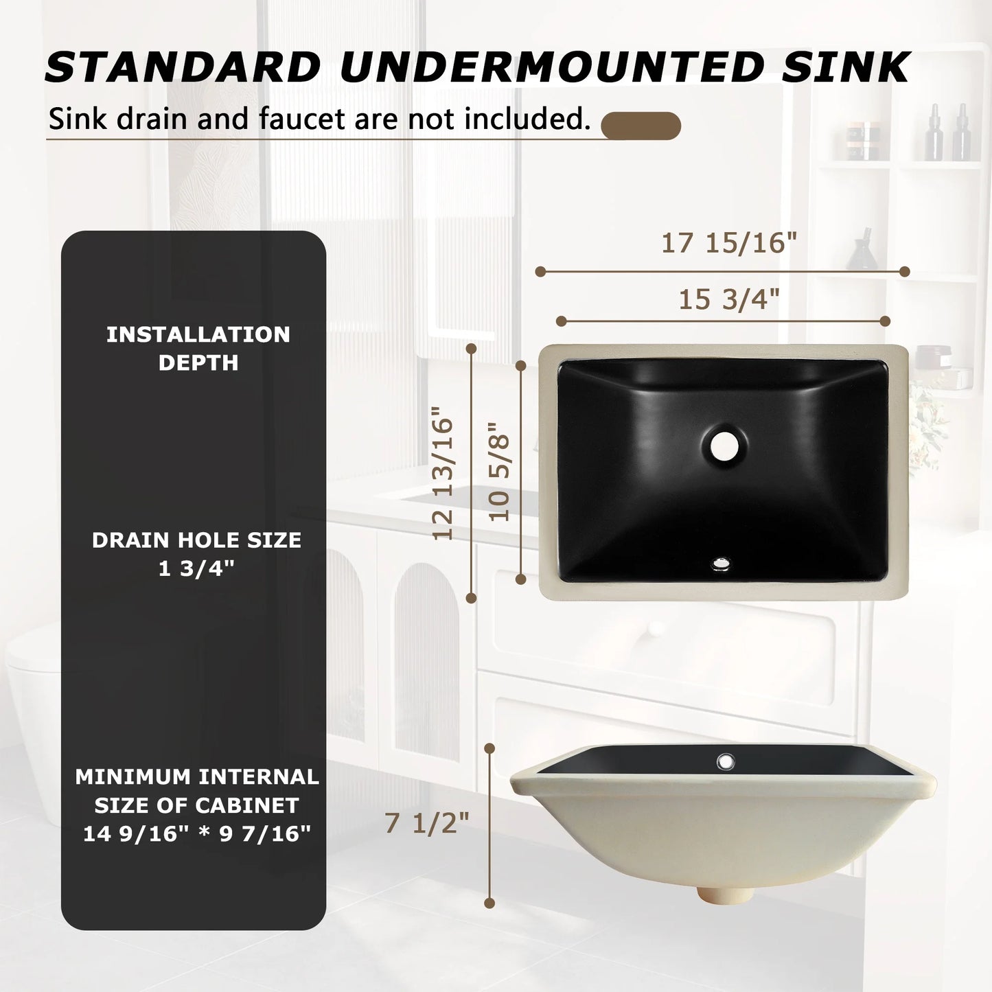 DV-1U306B DeerValley Ursa Undermount Bathroom Sink 18" X 13" Rectangular Vitreous China with Overflow