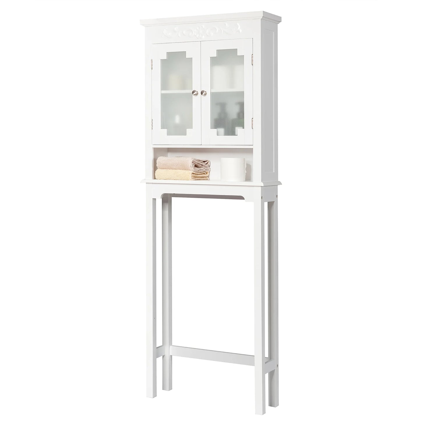 Costway Over The Toilet Bathroom Space Saver Carved Top Toilet Rack w/Adjustable Shelf