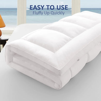 ELEMUSE 1300 GSM Overfilled Mattress Topper King with Baffle Box Design,Extra Thick Cooling King Pillow Top Pad, 400TC Organic Cotton Cover, Plush & Support Snow Down Alternative