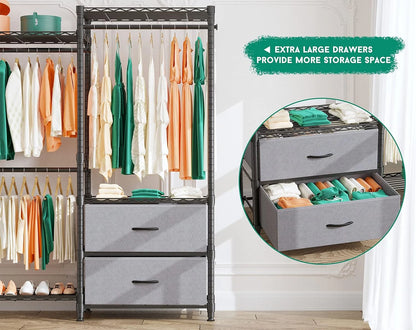 EnHomee Clothing Rack Heavy Duty Clothes Rack with 2 Drawers Adjustable Metal Wardrobe Organizer,620lbs Load Capacity