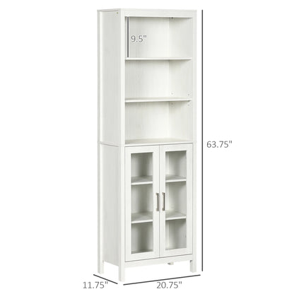 kleankin Tall Bathroom Storage Cabinet with 3 Tier Shelf, Glass Door Cabinet, Freestanding Linen Tower with Adjustable Shelves, Antique White