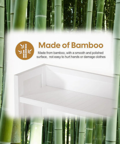 Over The Toilet Storage Cabinet with Acrylic Sliding Door Panel, Bamboo Organizer Shelf with 2 Paper Drawers and 1 Big Drawer,Space Saver Rack for Bathroom (White)