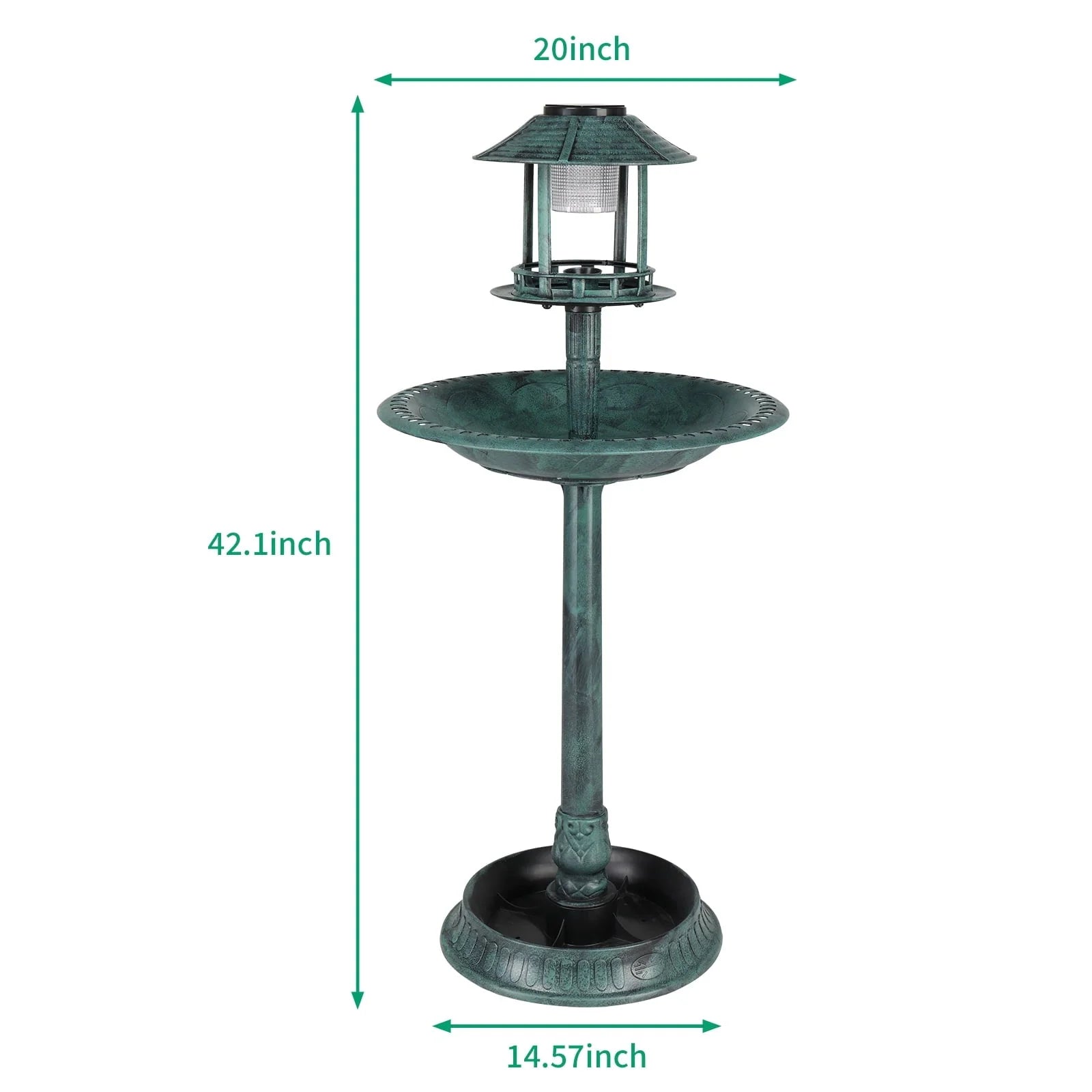 UBesGoo Bird Bath Dark Green 42 Inch w/Solar Light Antique Copper Weather Resistant Birdbaths