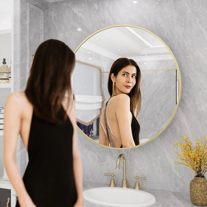 WallBeyond Bathroom Medicine Cabinet with Round Mirror Aluminum Framed 28", Black