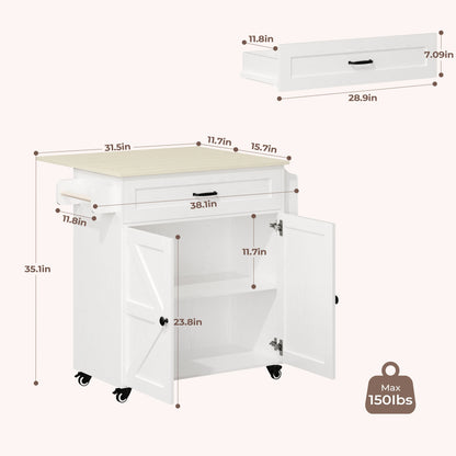 IRONCK 31.5" Rolling Kitchen Island Cart with Drop Leaf, Drawer, Adjustable Storage Cabinet, Spice Rack and Towel Holder
