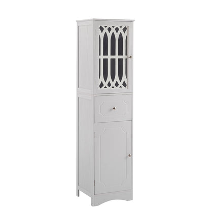 Royard Oaktree Tall Bathroom Cabinet with Drawer and Doors Freestanding Storage Cabinet with Hutch Modern Narrow Kitchen Pantry Sideboard Cabinets for Living Room Bedroom Office, White