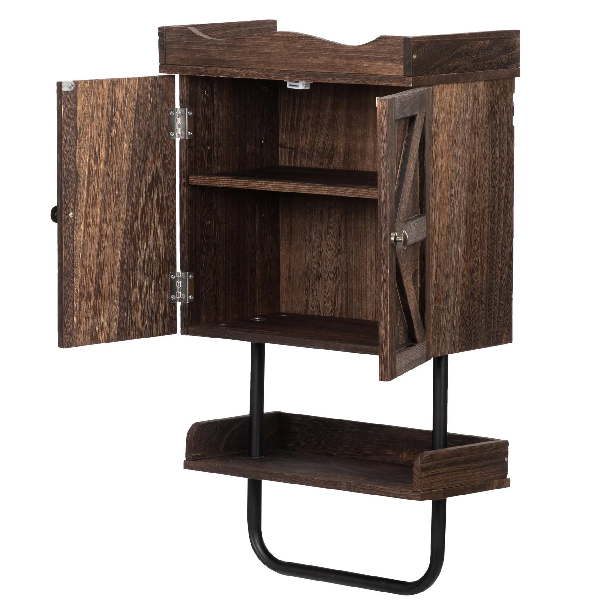 SIXWIN Rustic Bathroom Wall Cabinet; Medicine Cabinet with Adjustable Shelf; Open Shelf and Towel Bar