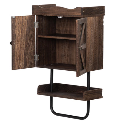 SIXWIN Rustic Bathroom Wall Cabinet; Medicine Cabinet with Adjustable Shelf; Open Shelf and Towel Bar