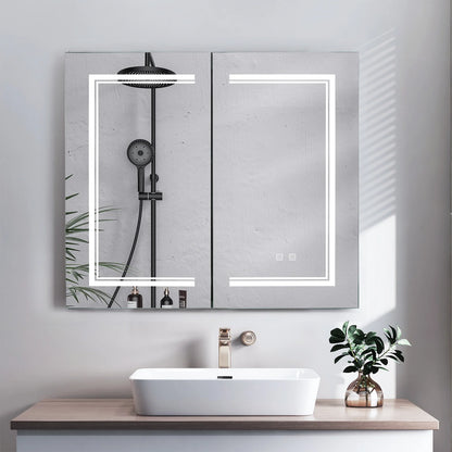 Ktaxon LED Lighted Medicine Cabinet with Mirror Bathroom Wall Cabinet w/Defogger, Dimmable, Memory function, Outlets & USB, 32"x28", Black