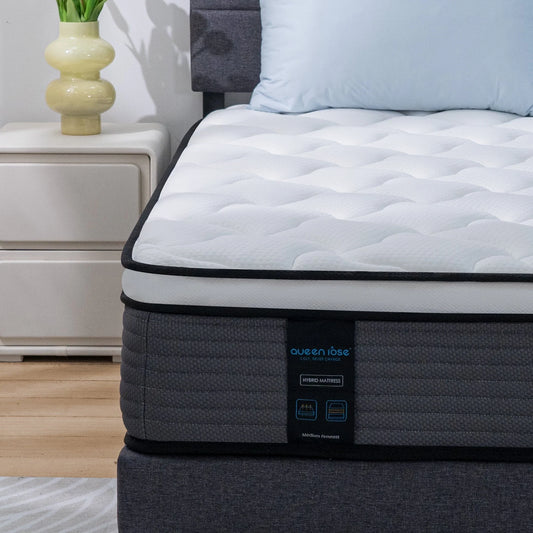 12'' Queen Hybrid Mattress, QUEEN ROSE Hybrid Firm Mattress in a Box with Gel Memory Foam, Individually Wrapped Pocket Coils Innerspring, Pressure-Relieving and Supportive, Mattress Queen Size