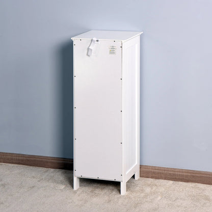 Sesslife Small Bathroom Floor Storage Cabinet, Free Standing Kitchen Cupboard Wooden Cabinet with 1 Door, White