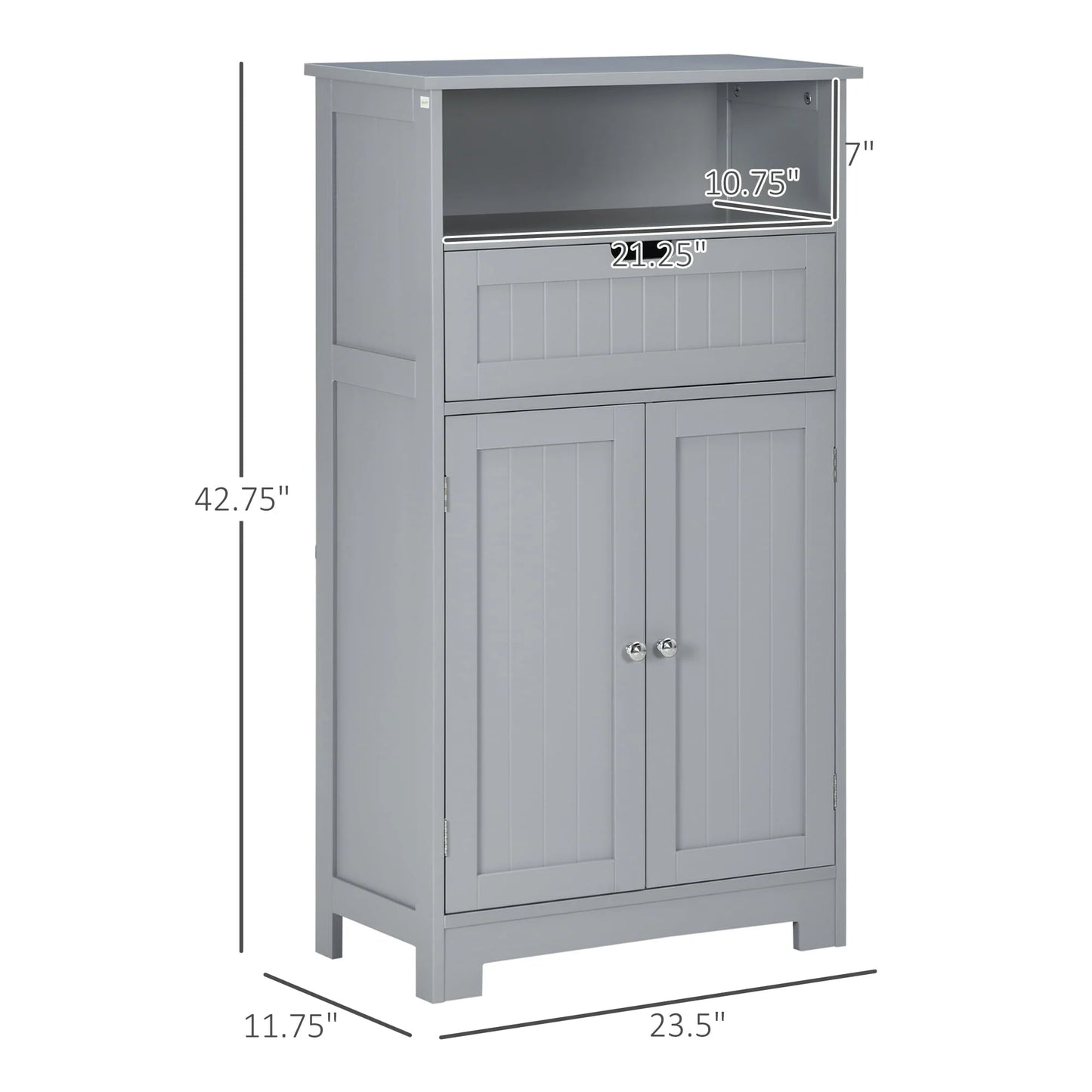 kleankin Bathroom Storage Cabinet Freestanding Bathroom Storage Organizer with Drawer and Adjustable Shelf for Living Room, Bedroom or Entryway, Grey