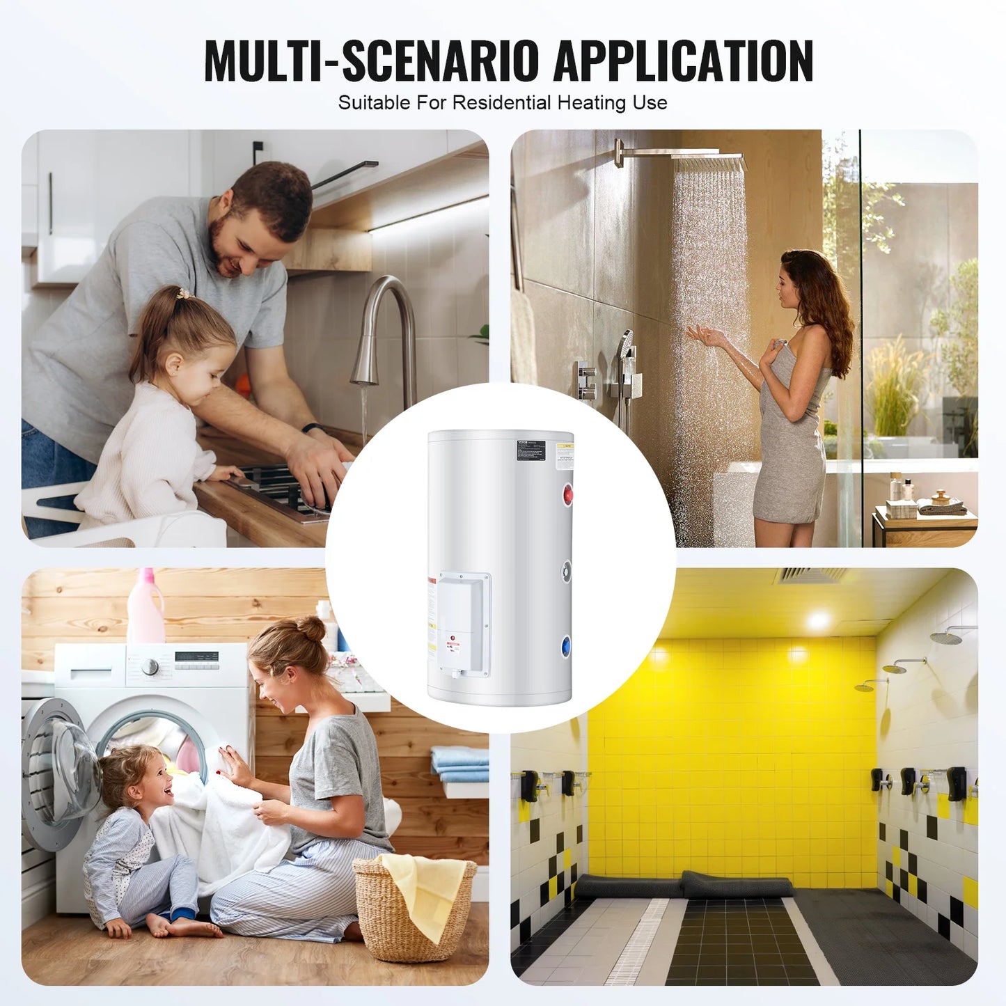 VEVOR Electric Water Heater, 18 Gallon Tank Instant Hot Water Heater, 1.6Kw Tankless Water Heater w/LED Display,Knob Control, IPX4 Waterproof Side Connection On Demand Heaters for Shower, Bath