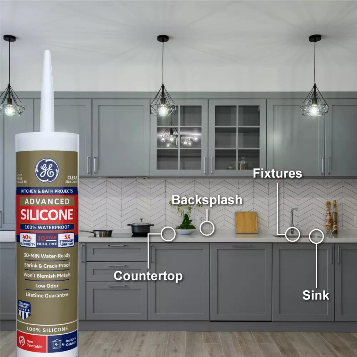 (12 pack) GE Advanced Silicone Kitchen & Bath Sealant. Pack of 1. Clear 10.1 fl oz Cartridge