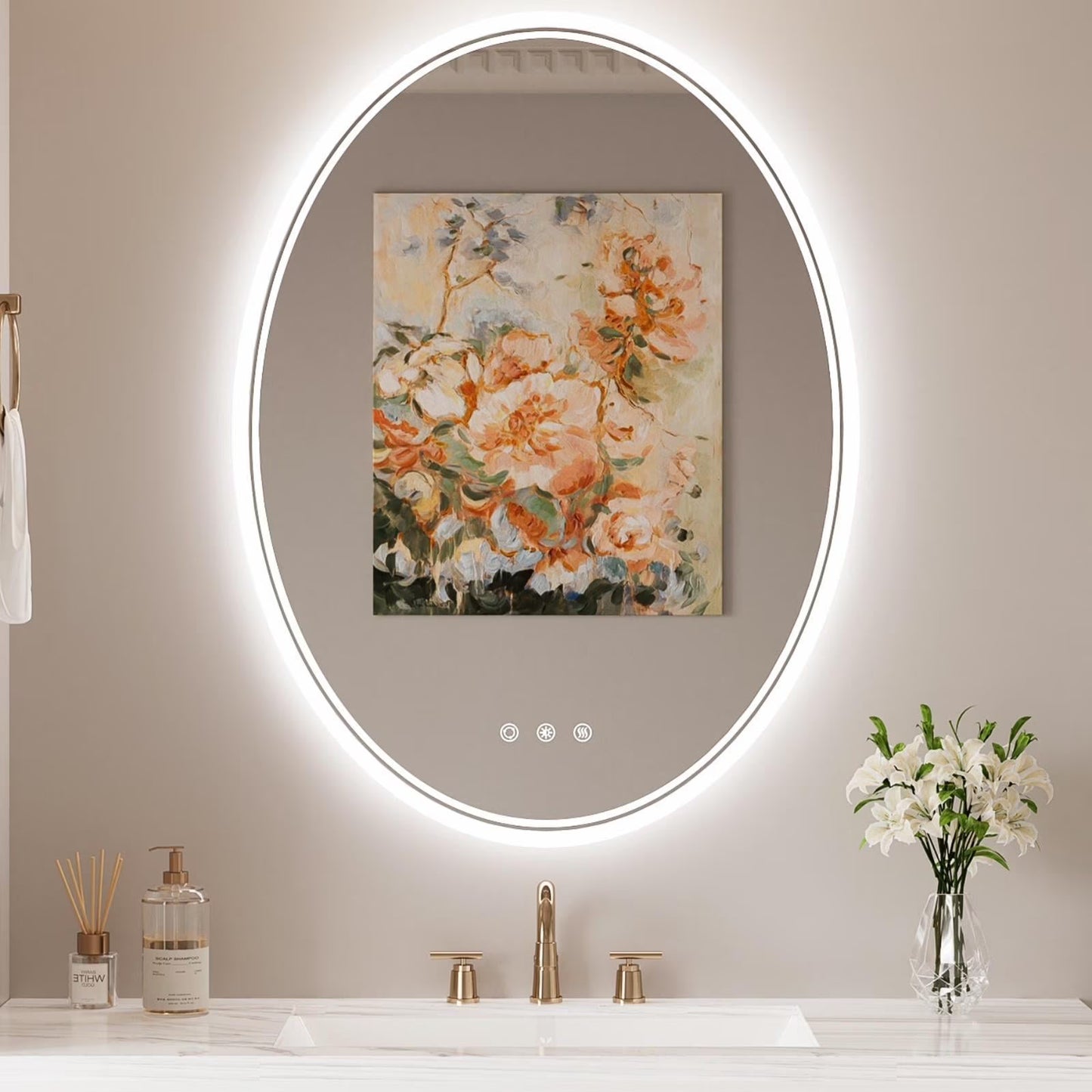 Funtouch 20" x 28" Oval LED Bathroom Mirror with Lights, Anti Fog LED Bathroom MirrorDimmable, Front and Backlit, 3 Colors, Memory, Shatterproof