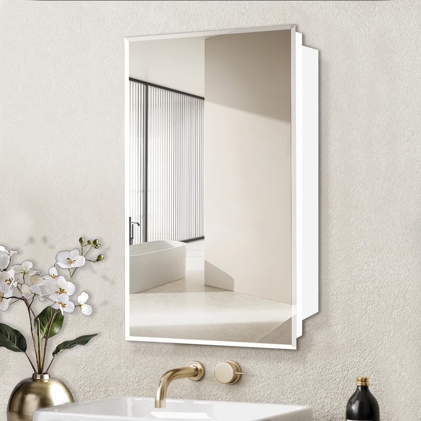 FUMANGO 16x26 Medicine Cabinet, Simple& Beautiful, Large Storage Space, Matte White for Bathroom Vanity