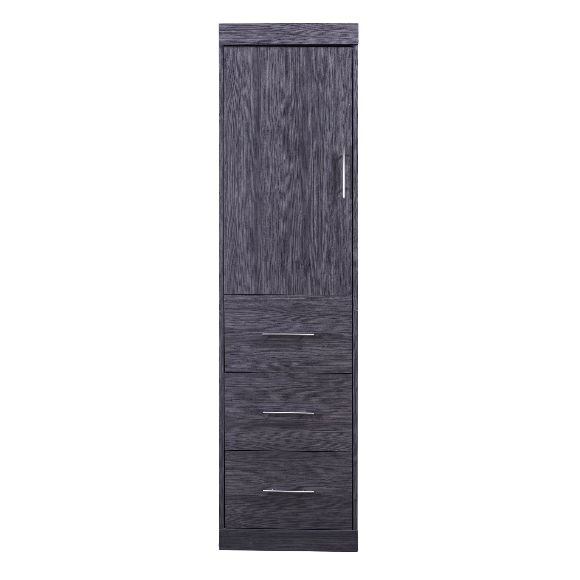 Euroco Wood Full Size Murphy Wall Bed with Wardrobe and Drawers for Living Room, Moveable Wardrobe and Drawers, Space-Saving & Easy Open and Close for Kids Teens Adults, Gray