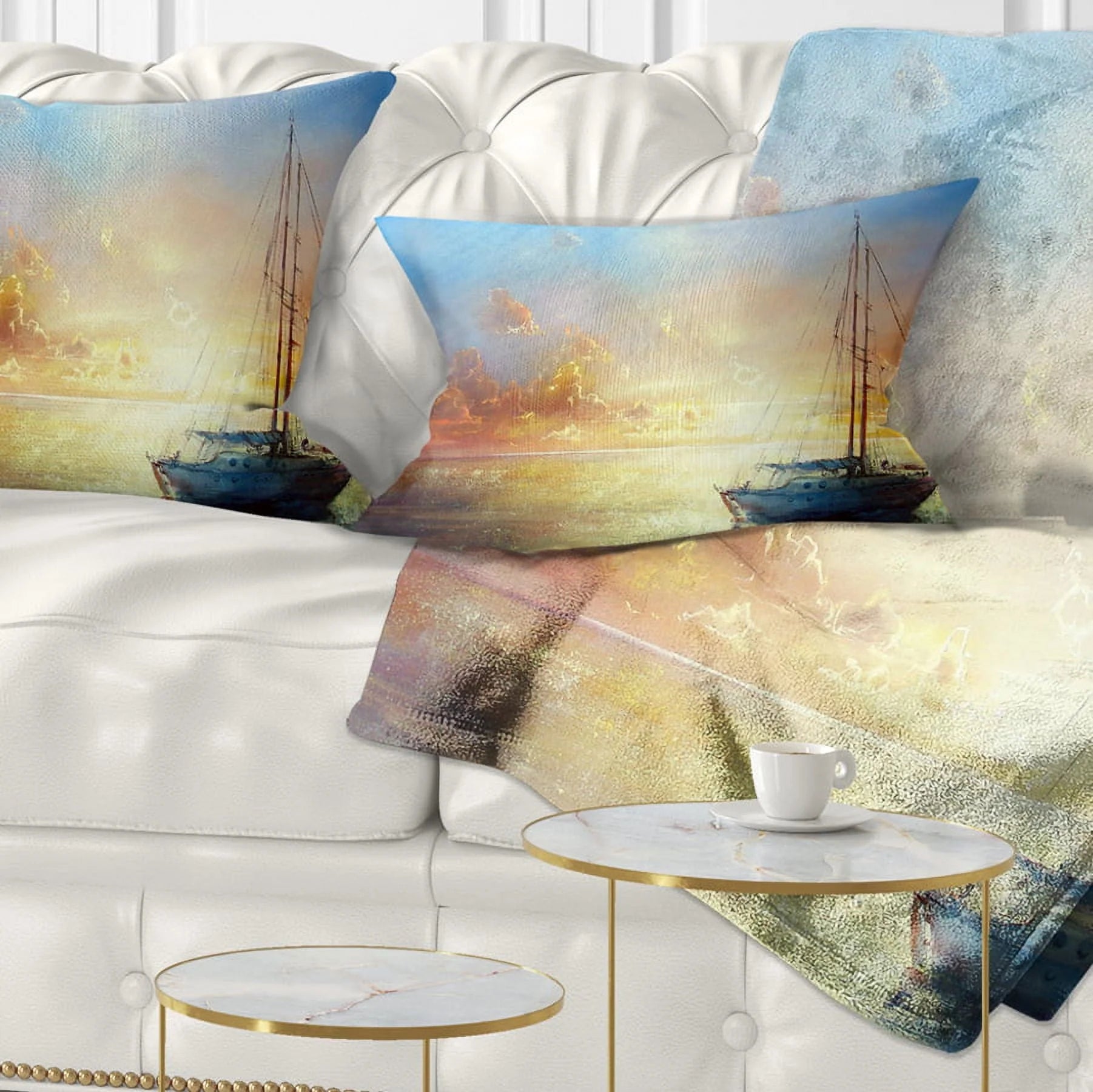 Designart Seascape Pier - Seascape Throw Pillow - 12x20