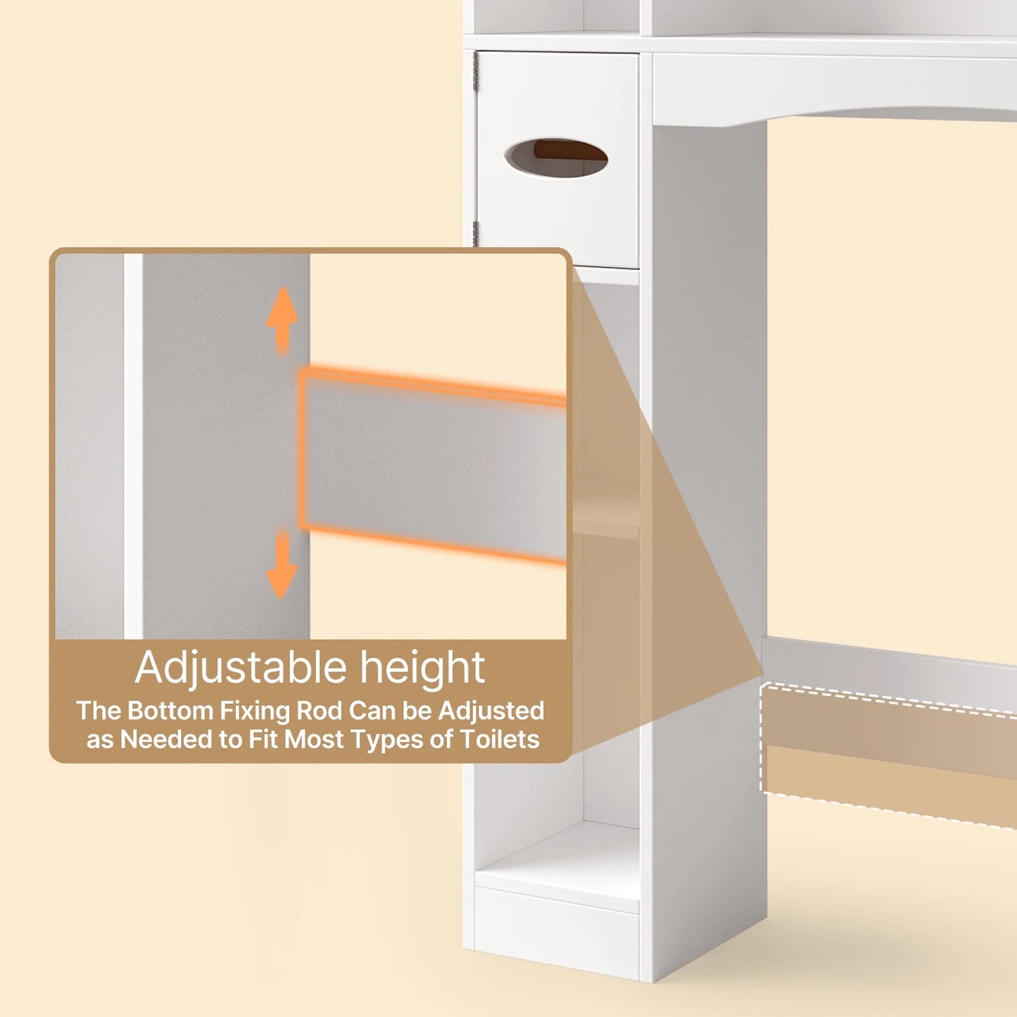 Over the Toilet Storage Cabinet , Bathroom Cabinet with 6 Open Shelves & Waterproof Tissue Holder - Upgraded White
