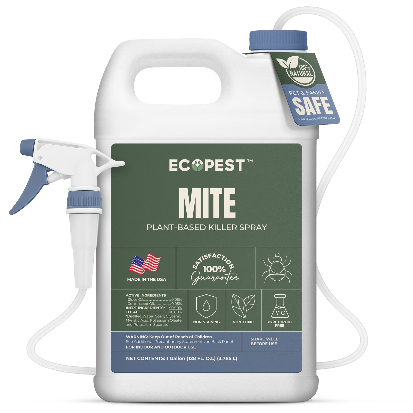 Mite Spray - Natural Killer for Dust, Bird, Spider, Scabies & Other Mites | Bedding & Furniture-Safe | Treatment for Chickens, Poultry, Dogs, Cats, Reptiles & Other Pets | Indoor & Outdoor (1 Gallon)